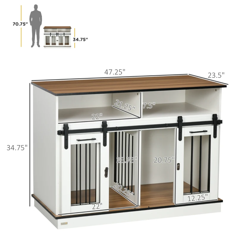 PawHut Dog Crate Furniture for Large Small Dogs, Double Dog Kennel, White