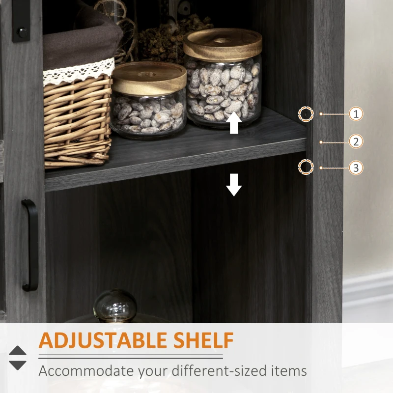 HOMCOM Buffet Cabinet Kitchen Storage Sideboard with Glass Sliding Door, Adjustable Shelf for Dining Room, Gray