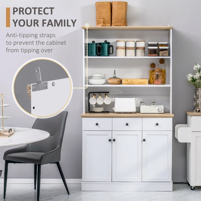 HOMCOM Kitchen Pantry Buffet Server Hutch Storage Sideboard Bookcase with Drawers & Cabinets for Living Room Cabinet Console