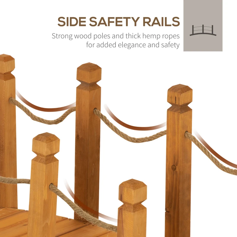 Outsunny 4FT Wooden Garden Bridge Arc Footbridge with Hemp Rope Railings & Solid Fir Construction, Orange