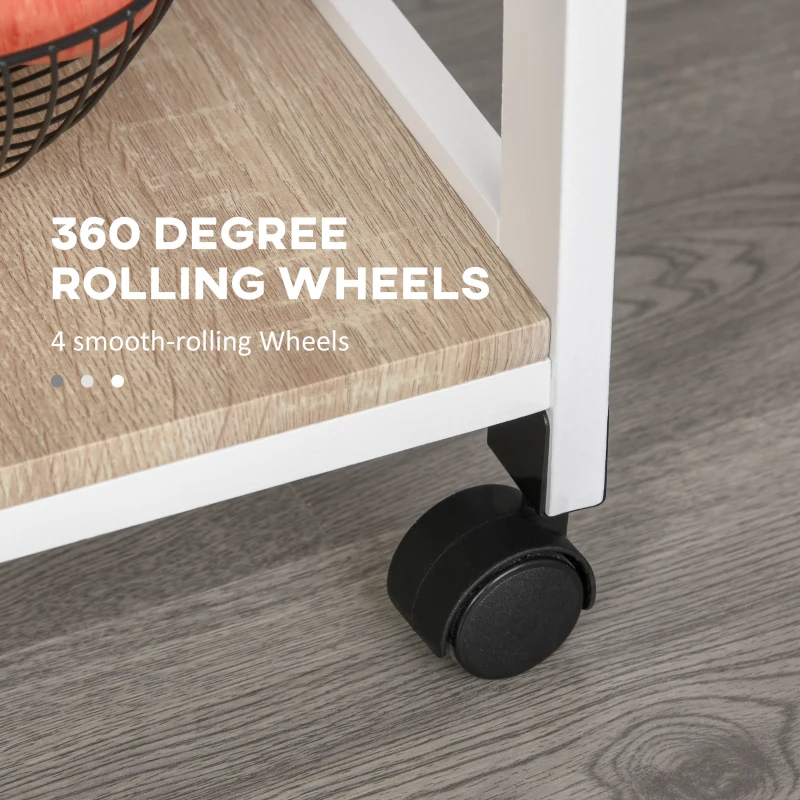 HOMCOM Rolling Kitchen Island Cart, Mobile Utility Storage Cart with Drawer, Wire Storage Basket, Removable Tray, White