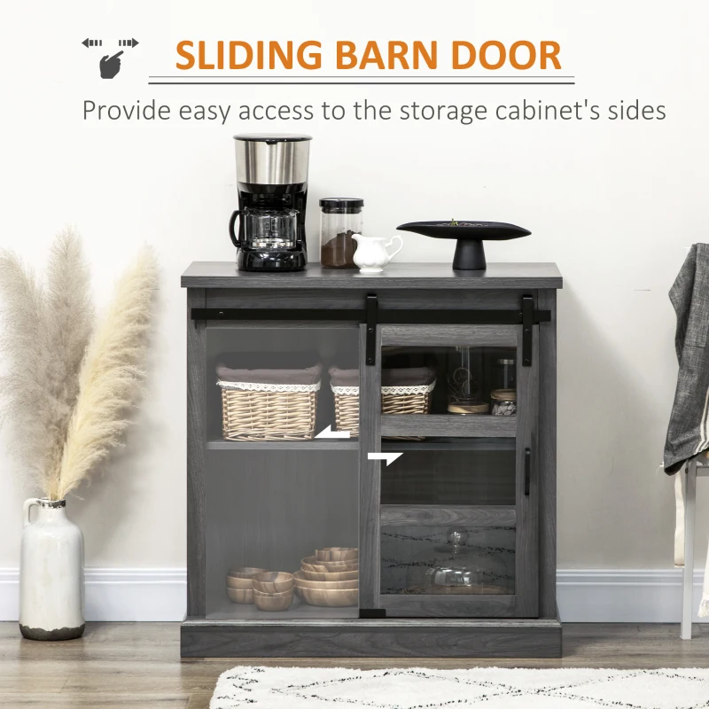 HOMCOM Buffet Cabinet Kitchen Storage Sideboard with Glass Sliding Door, Adjustable Shelf for Dining Room, Gray