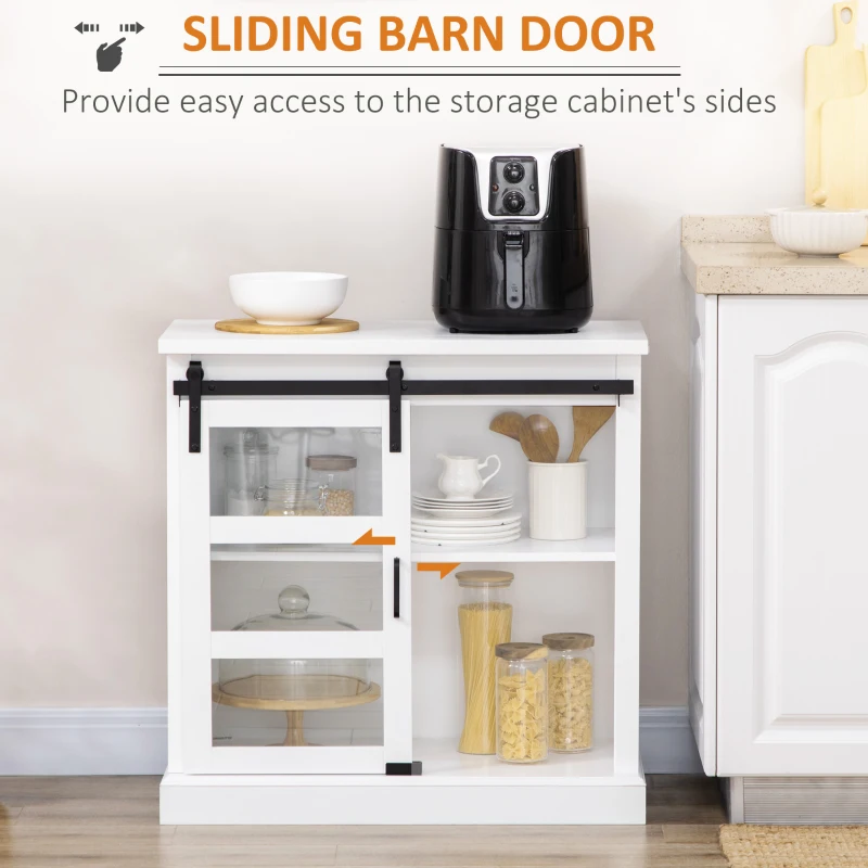 HOMCOM Buffet Cabinet Kitchen Storage Sideboard with Glass Sliding Door, Adjustable Shelf for Dining Room, White