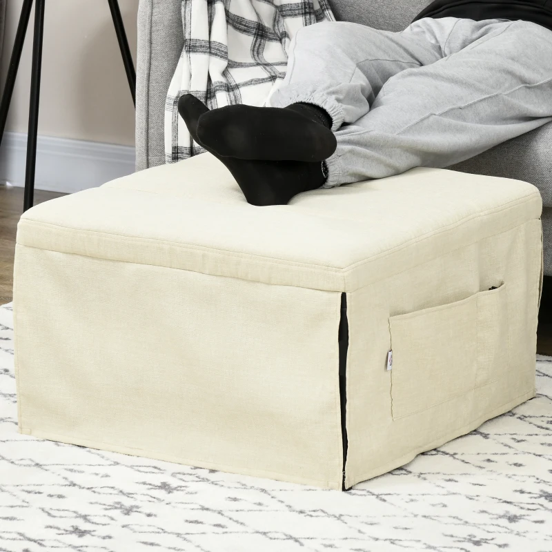 HOMCOM Folding Sofa Bed, 4-in-1 Multi-Function Sleeper Chair Bed Ottoman with Adjustable Backrest, Pillow, Side Pocket for Home Office, Bedroom, Living Room, Cream White
