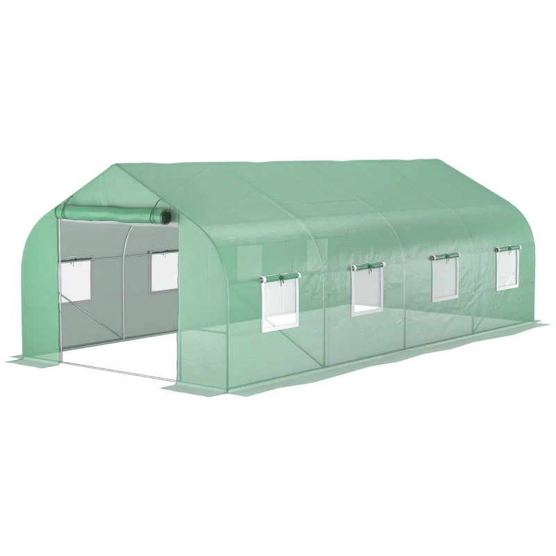 Outsunny 20' x 10' x 7' Walk-in Tunnel Greenhouse with Zippered Mesh Door and 8 Mesh Windows, Gardening Plant Hot House with Galvanized Steel Hoops, Green