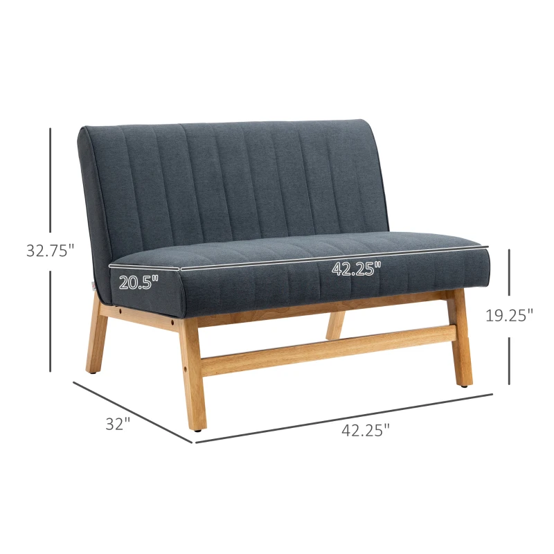 HOMCOM 42" Loveseat Sofa with Rubber Wood Legs, Space-Saving Upholstered Couch, Small 2 Seater Sofa - Graphite