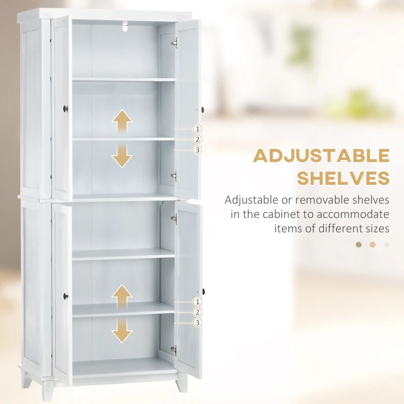 HOMCOM 72.5" Pinewood Large Kitchen Pantry Storage Cabinet, Freestanding Cabinets with Doors and Shelves, Dining Room