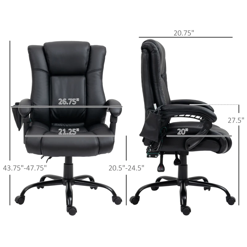 Vinsetto High Back Vibration Massage Office Chair with 6 Vibration Points, Reclining PU Leather Computer Chair with Armrest and Remote, Black