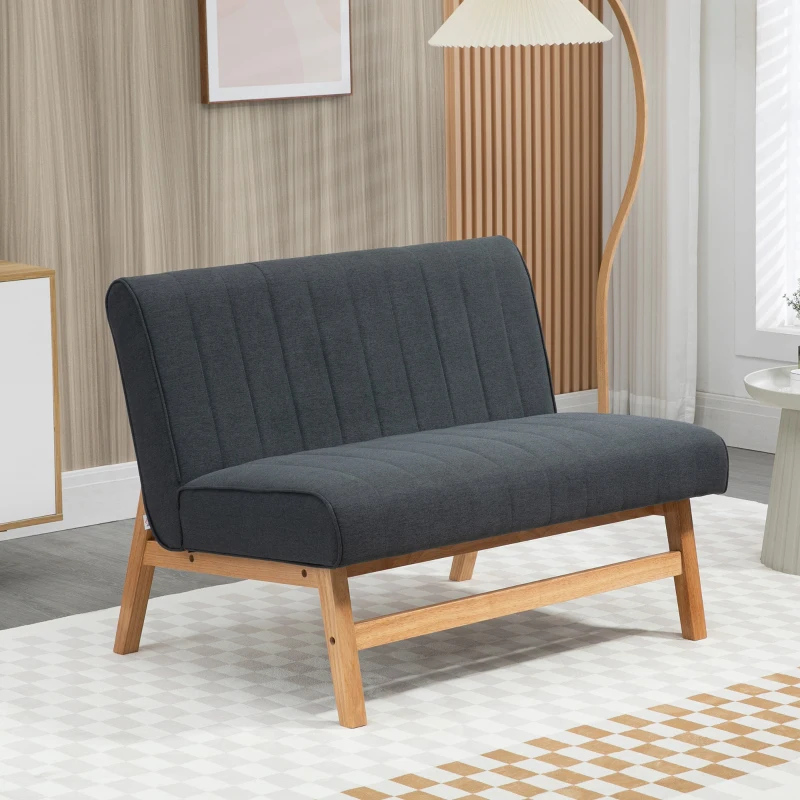 HOMCOM 42" Loveseat Sofa with Rubber Wood Legs, Space-Saving Upholstered Couch, Small 2 Seater Sofa - Graphite