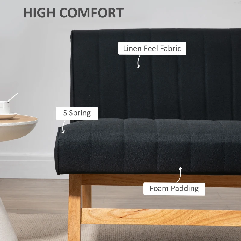 HOMCOM 42" Loveseat Sofa with Rubber Wood Legs, Space-Saving Upholstered Couch, Small 2 Seater Sofa - Black