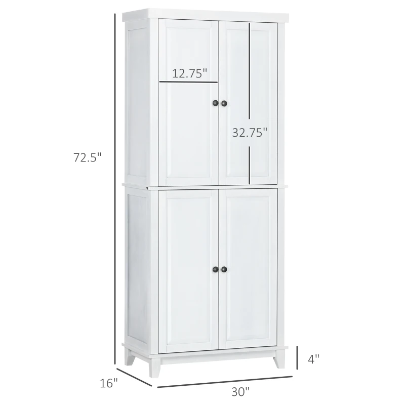 HOMCOM 72.5" Pinewood Large Kitchen Pantry Storage Cabinet, Freestanding Cabinets with Doors and Shelves, Dining Room