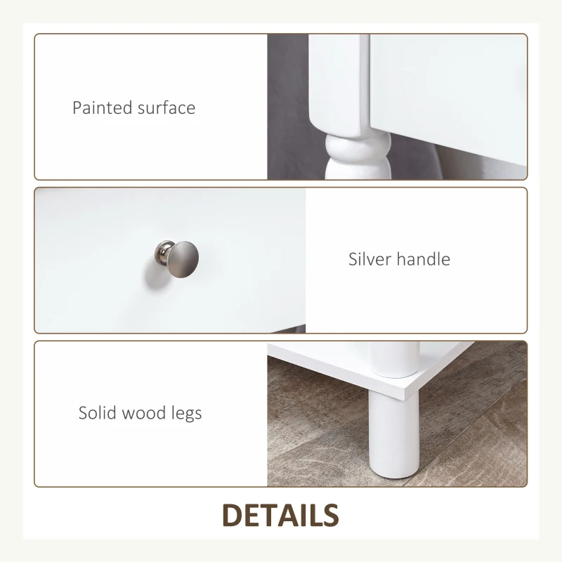 HOMCOM Nightstand, Bedside Table with Drawer and Open Shelf, Side End Table with Wood Legs for Bedroom, White