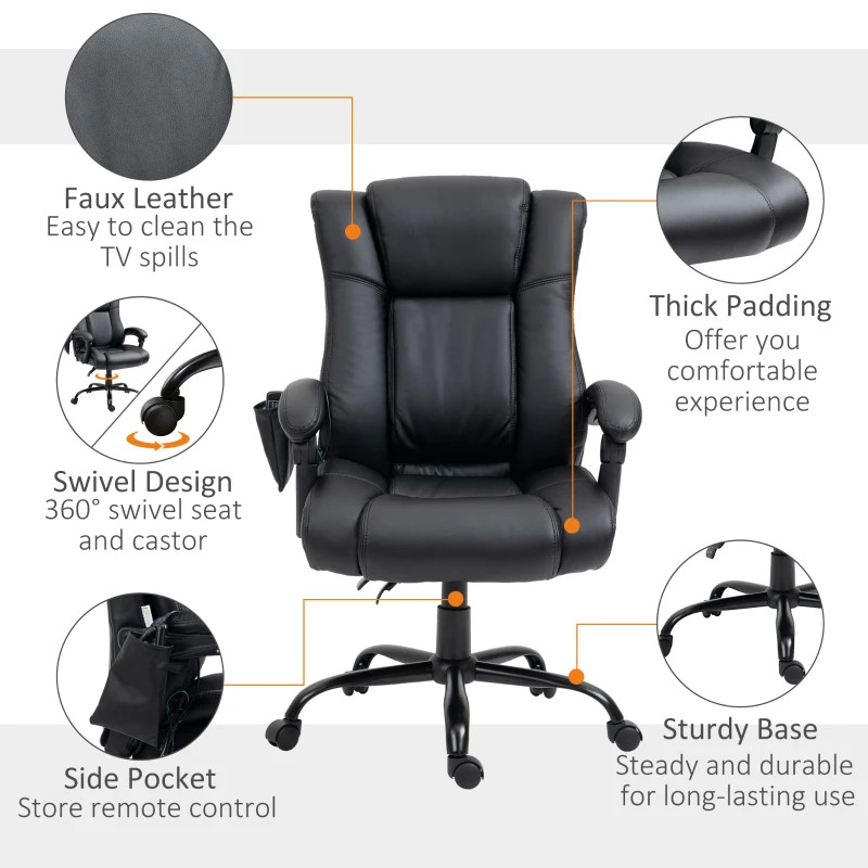 Vinsetto High Back Vibration Massage Office Chair with 6 Vibration Points, Reclining PU Leather Computer Chair with Armrest and Remote, Black