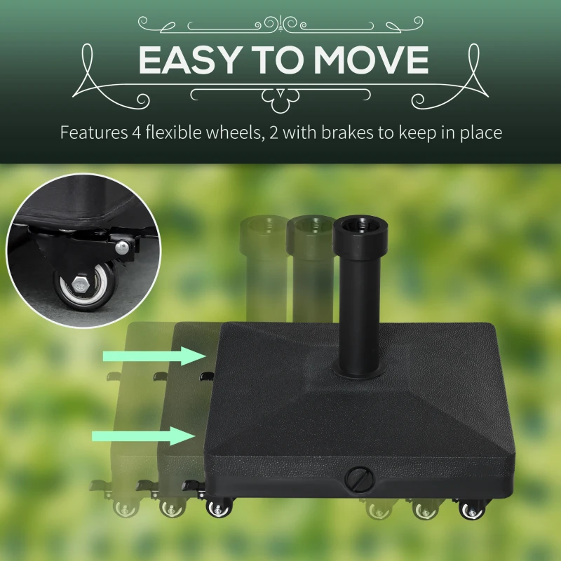 Outsunny HDPE Square Parasol Base, Portable Umbrella Stand Weights for Cantilever Banana Parasol with Wheels, 35lbs with Water or 40lbs with Sand, for Φ0.75", Φ1.5" Pole, Black