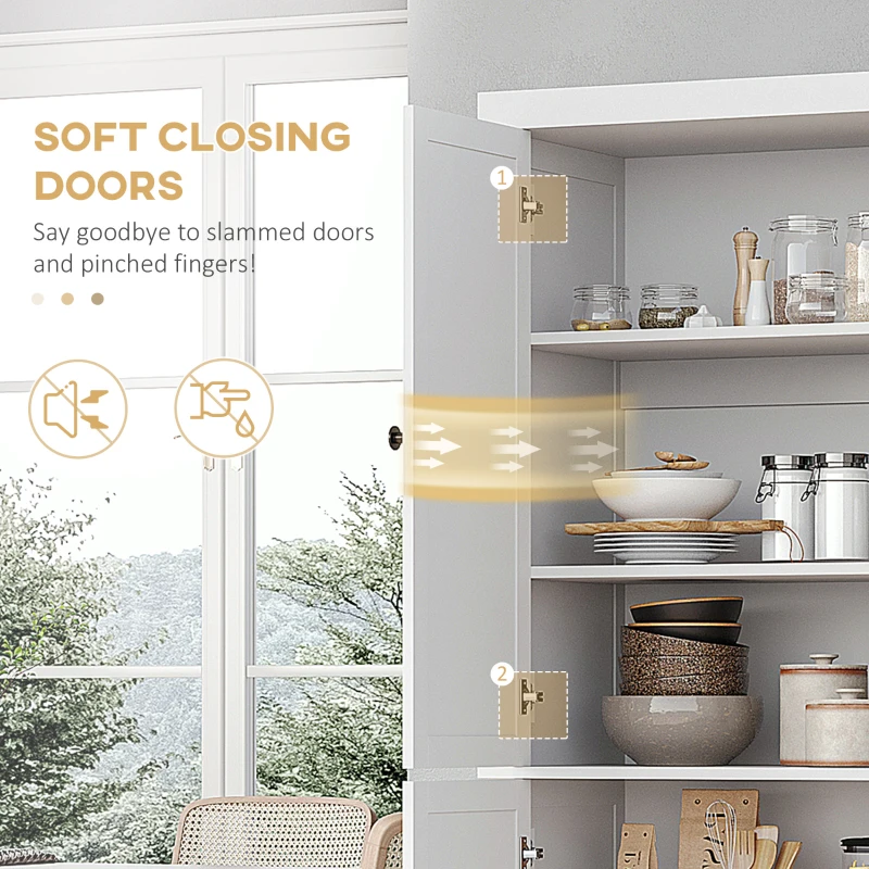 HOMCOM 72.5" Pinewood Large Kitchen Pantry Storage Cabinet, Freestanding Cabinets with Doors and Shelves, Dining Room