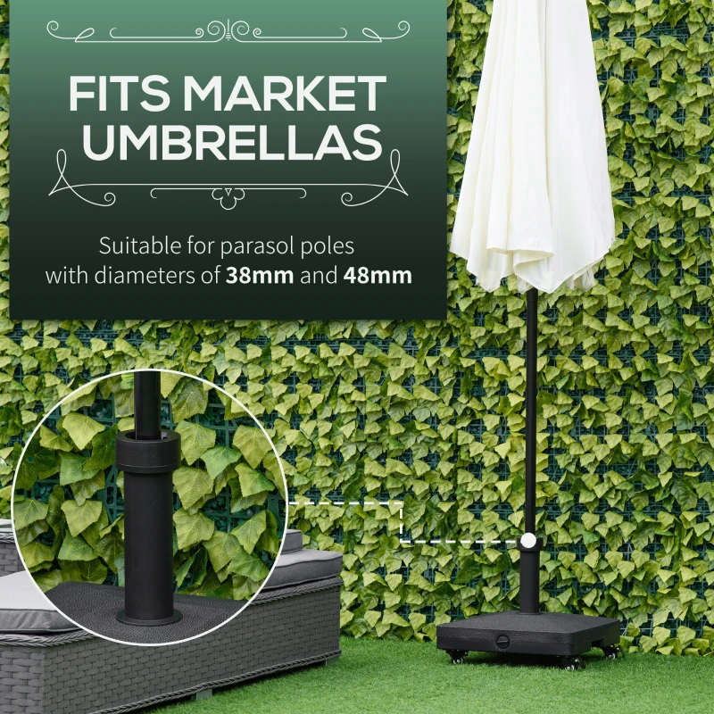 Outsunny HDPE Square Parasol Base, Portable Umbrella Stand Weights for Cantilever Banana Parasol with Wheels, 35lbs with Water or 40lbs with Sand, for Φ0.75", Φ1.5" Pole, Black