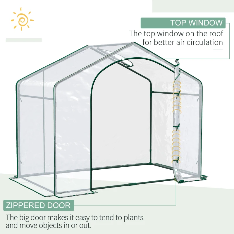 Outsunny 6' x 3' x 5' Portable Walk-in Greenhouse, Plastic Cover, Steel Frame Garden Hot House, Zipper Door, Top Vent for Flowers, Vegetables, Saplings, Tropical Plants, Clear