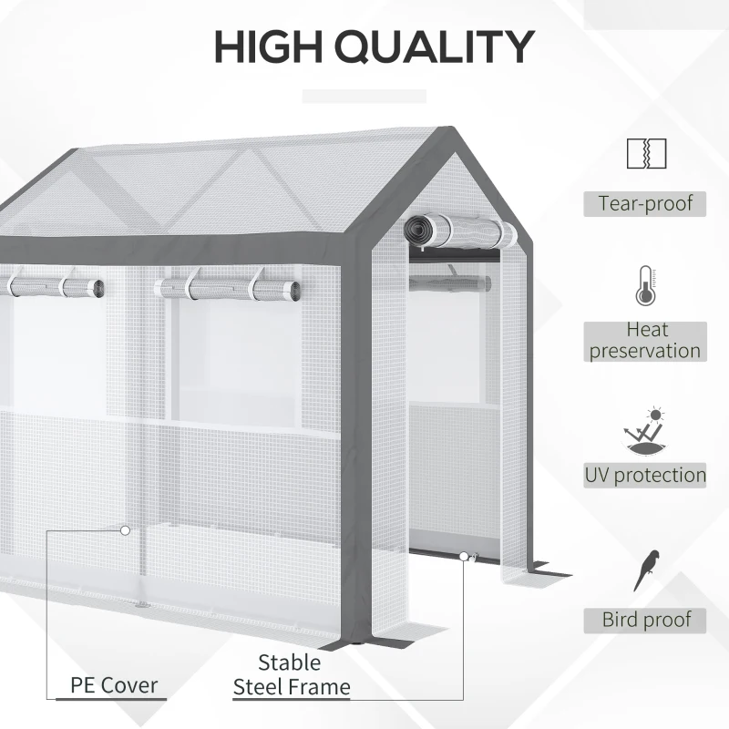 Outsunny Outdoor Walk-In Tunnel Greenhouse with Roll-up Windows, Zippered Mesh Door, & Weather Cover,  8' x 6' x 7.4'