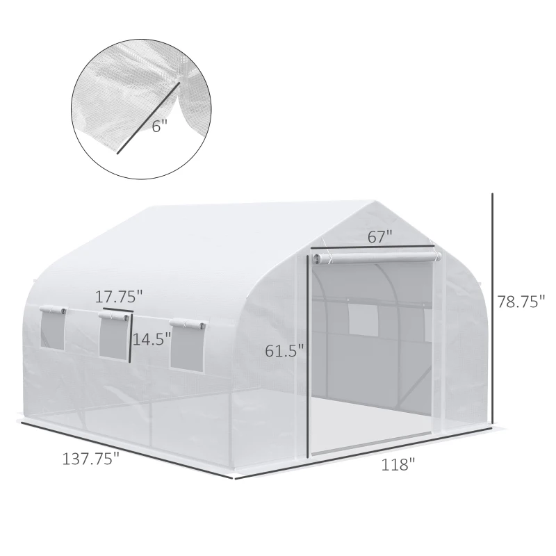 Outsunny 11.5' x 10' x 6.5' Walk-in Greenhouse, Tunnel Green House with Zippered Mesh Door and 6 Mesh Windows, Gardening Plant Hot House with Galvanized Steel Frame, White