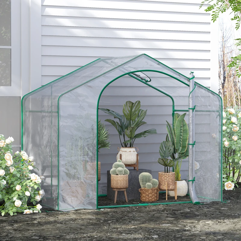 Outsunny 6' x 3' x 5' Portable Walk-in Greenhouse, Plastic Cover, Steel Frame Garden Hot House, Zipper Door, Top Vent for Flowers, Vegetables, Saplings, Tropical Plants, Clear