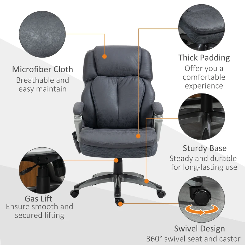 Vinsetto Big and Tall Strong Vibration Massage Office Chair, Swivel Microfiber High Back Chair, Computer Chair with Adjustable Height, 400 lbs, Gray