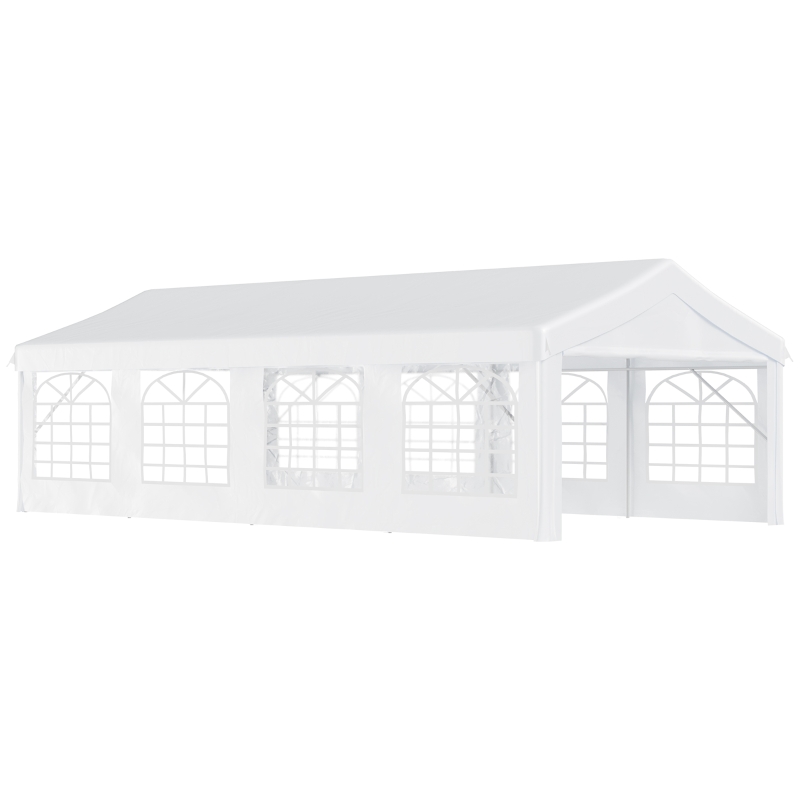 Outsunny 13' x 26' Heavy-duty Outdoor Carport Party Event Tent, Patio Gazebo Canopy Pavilion with 4 Sidewalls, 8 Windows, White