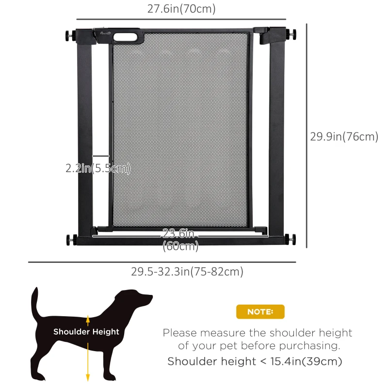 PawHut 29.5"-32.3" Metal Pet Gate, w/ Auto Closing Door, Double Locking, Dog Gate for Doorways, Stairs, Hallways, Indoor/Outdoor, Black