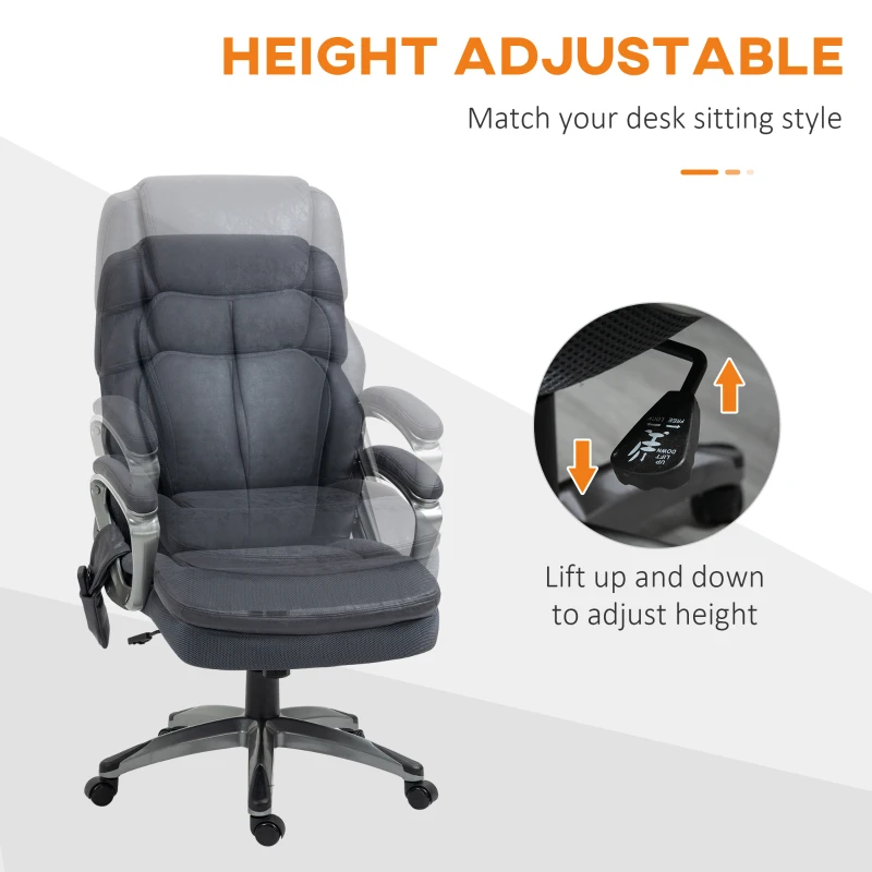 Vinsetto Big and Tall Strong Vibration Massage Office Chair, Swivel Microfiber High Back Chair, Computer Chair with Adjustable Height, 400 lbs, Gray