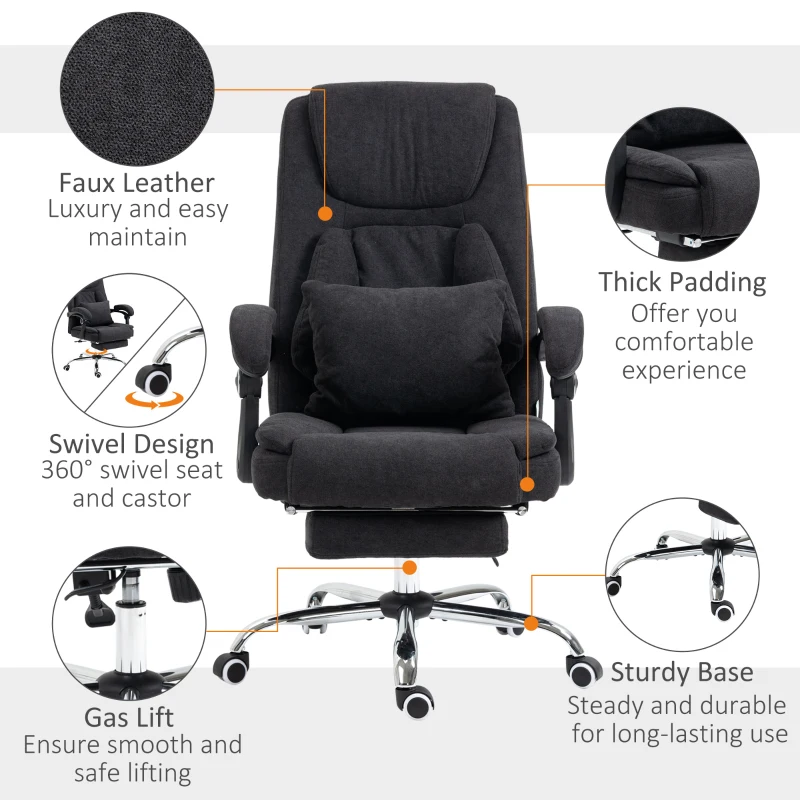 Vinsetto 3D Kneading Massage Office Chair with Reclining, Swivel Fabric Computer Chair with Footrest, Armrest, Black