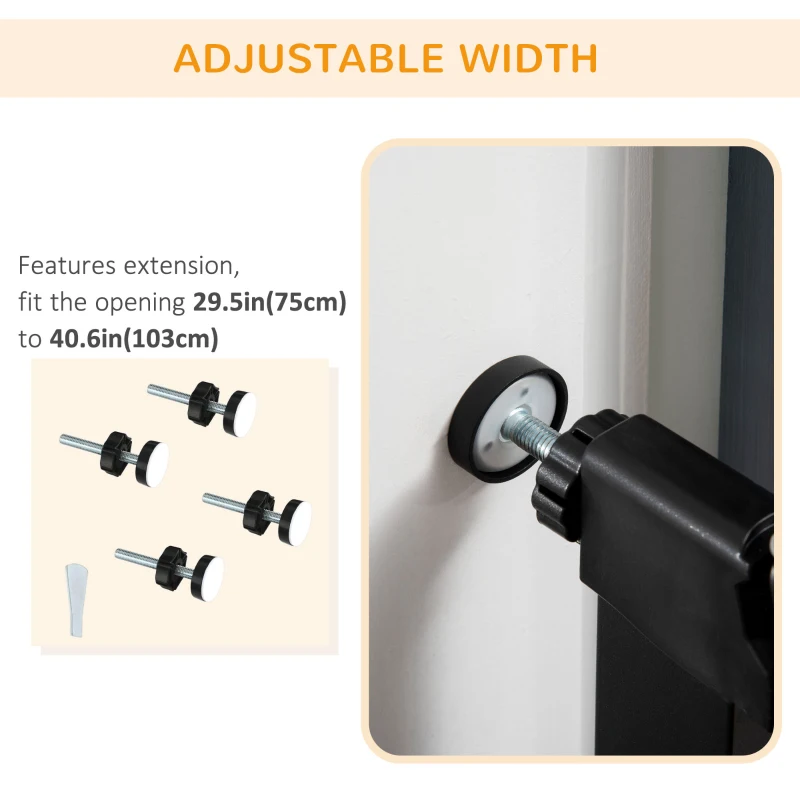 PawHut 29.5"-40.6" Metal Pet Gate, Dog Gate with Auto Closing Door, Double Locking, for Doorways, Stairs, Hallways, Black