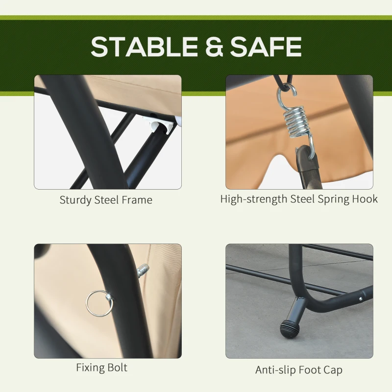 Outsunny Heavy-duty Metal 3 Seater Outdoor Swing Chair Garden Hammock Bed with Canopy and 2 Pillows Beige