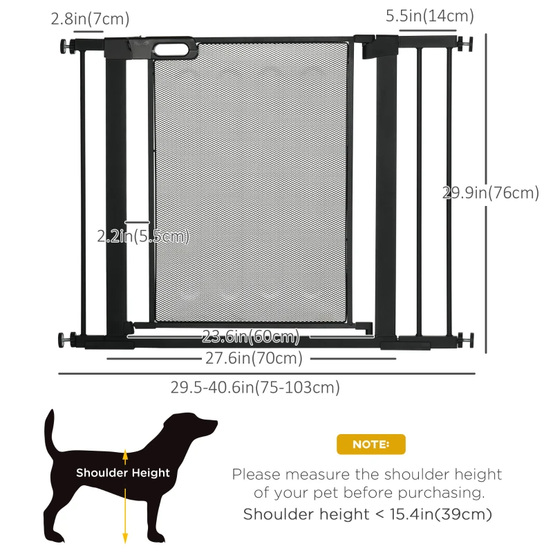 PawHut 29.5"-40.6" Metal Pet Gate, Dog Gate with Auto Closing Door, Double Locking, for Doorways, Stairs, Hallways, Black