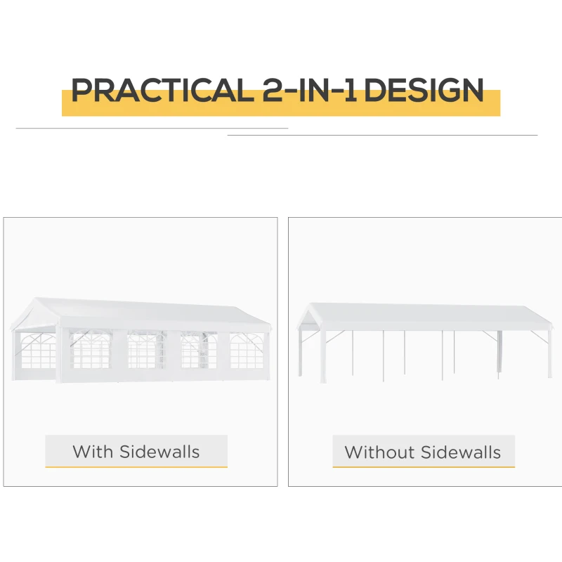 Outsunny 13 x 26 ft Heavy Duty Party Tent Outdoor Gazebo Wedding Tent Event Shelter Carport BBQ with Removable Sidewalls & Windows, Outside Waterproof Canopy for Parties, White