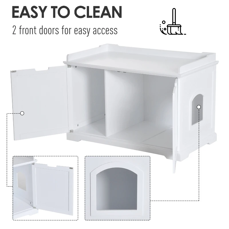 PawHut 2-in-1 Covered Cat Litter Box Washroom Storage Hideaway Cabinet Bench Home Decor, White
