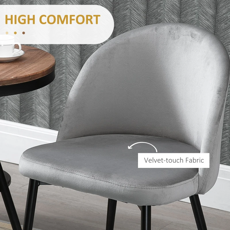 HOMCOM Modern Dining Chairs, Mid-Back Velvet-touch Upholstery Side Chair, Table Chair for Living Room, Dining Room, Grey, Set of 4