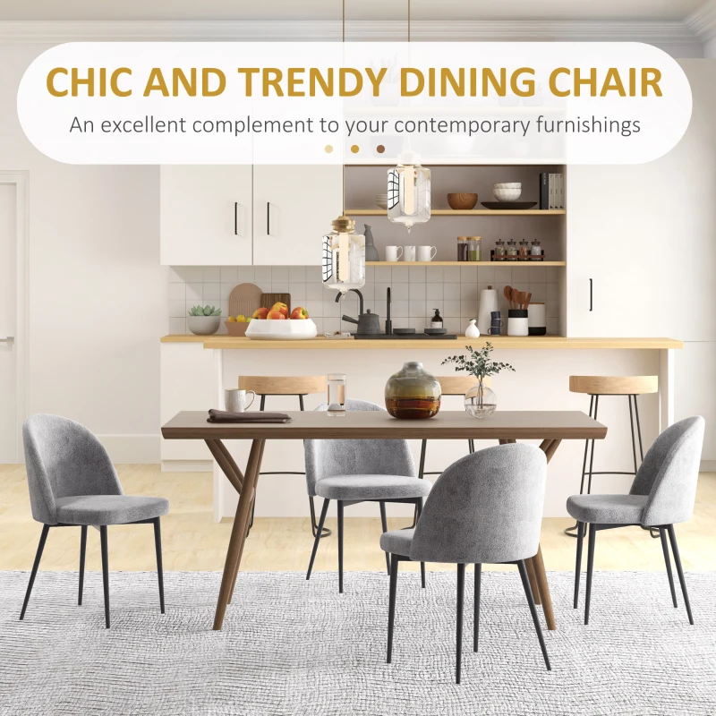 HOMCOM Modern Dining Chairs, Mid-Back Velvet-touch Upholstery Side Chair, Table Chair for Living Room, Dining Room, Grey, Set of 4