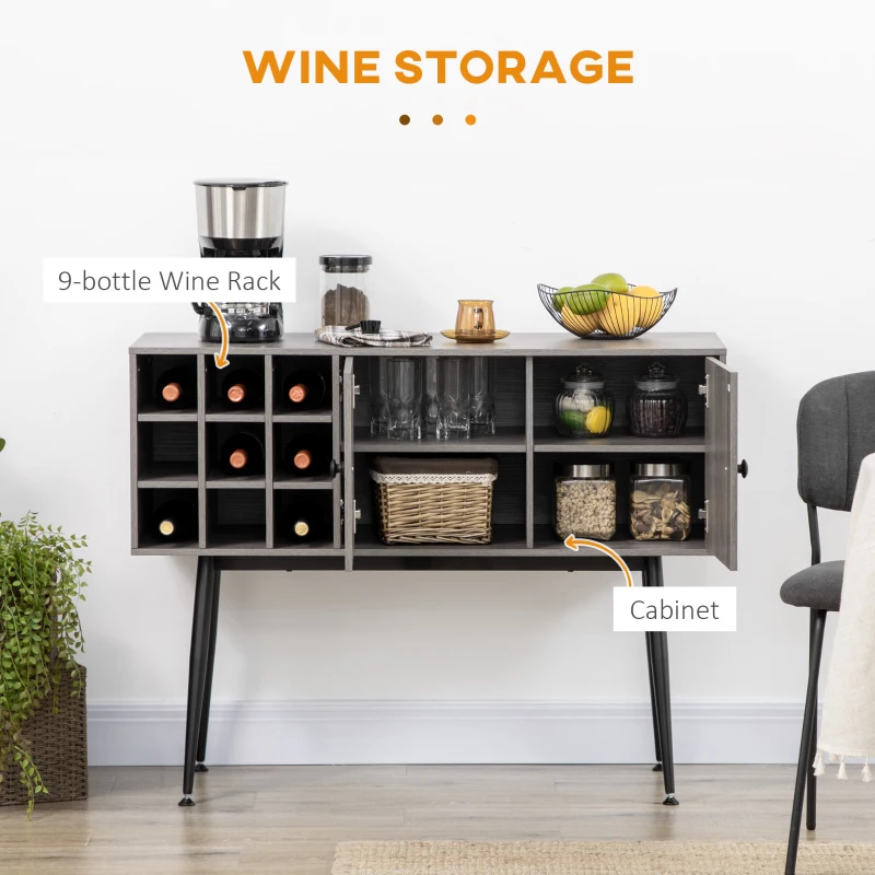 HOMCOM Coffee Bar Cabinet 9-Bottle Wine Rack and Adjustable Shelf, Sideboard Buffet Cabinet Wine Cabinet for Living Room