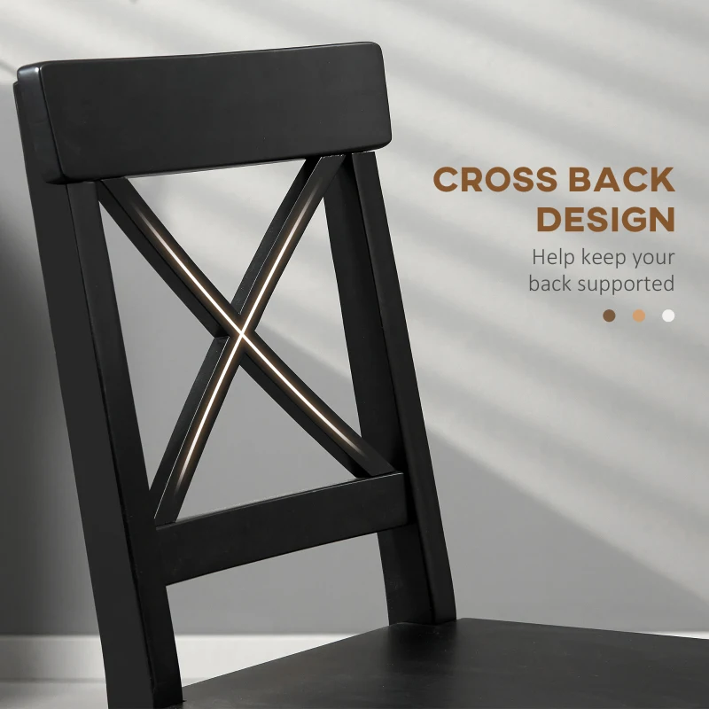 HOMCOM Farmhouse Wooden Dining Chairs Set of 2 with Cross Back, Black