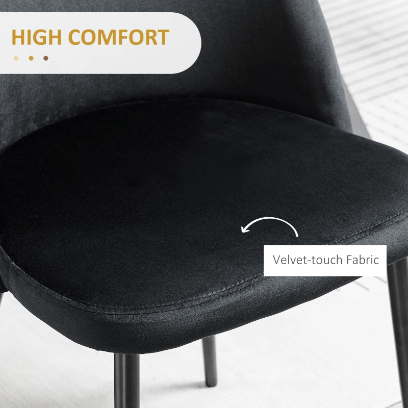 HOMCOM Modern Dining Chairs, Mid-Back Velvet-touch Upholstery Side Chair, Table Chair for Living Room, Dining Room, Black, Set of 4