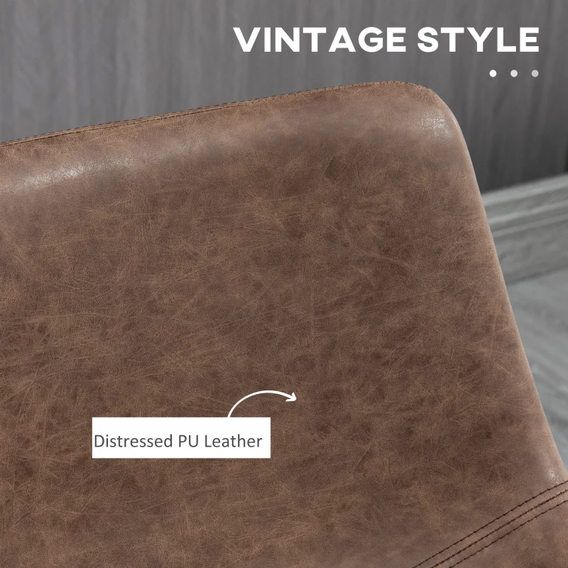 HOMCOM Counter Height Bar Stools, Vintage PU Leather Barstools with Footrest for Dining Room, Home Bar, Kitchen, Set of 2, Brown