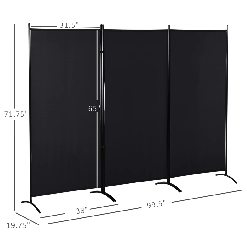 HOMCOM 3-Panel Privacy Screen Folding Room Divider for Indoor Bedroom Office 100" x 72" Black
