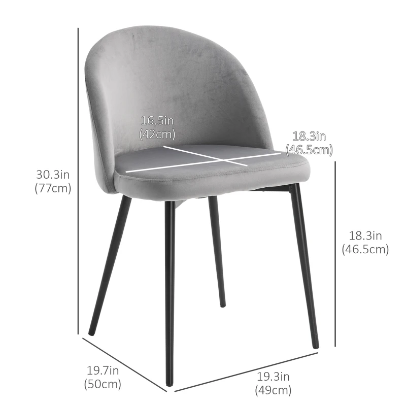 HOMCOM Modern Dining Chairs, Mid-Back Velvet-touch Upholstery Side Chair, Table Chair for Living Room, Dining Room, Grey, Set of 4
