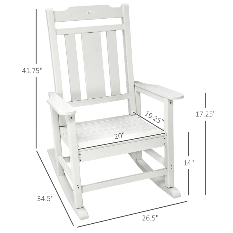 Outsunny Outdoor Rocking Chair, All Weather-Resistant HDPE Rocking Patio Chairs with Rustic High Back, Armrests, Oversized Seat and Slatted Backrest, 350lbs Weight Capacity, Light Gray