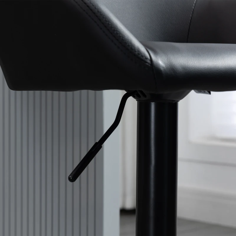 HOMCOM Adjustable Bar Stools, Swivel Counter Height Barstools with Footrest and Back, PU Leather and Steel Round Base, for Kitchen Counter and Dining Room, Set of 4, Black