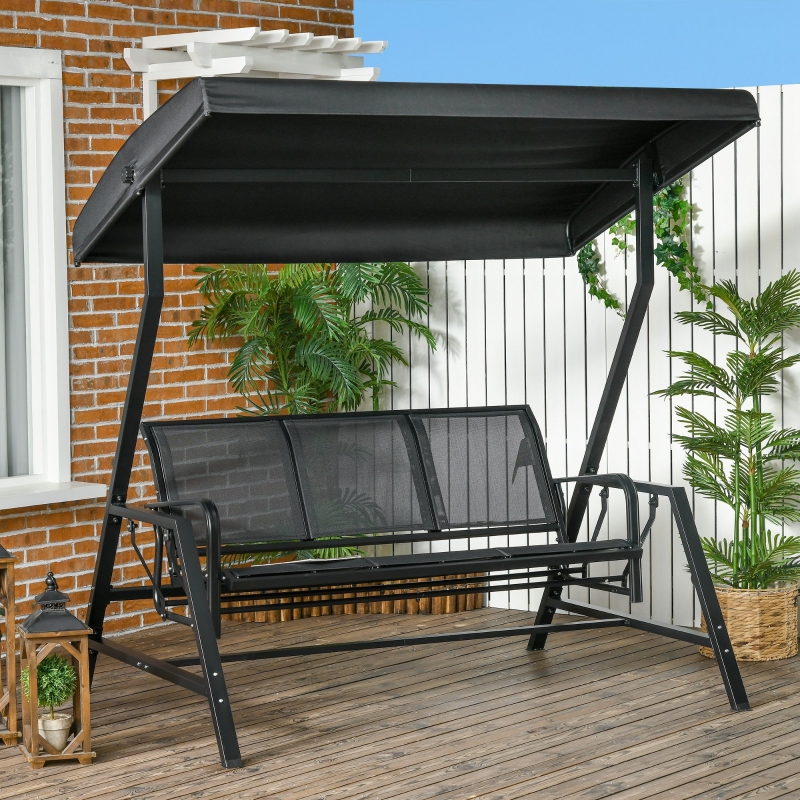 Outsunny 3-Seat Patio Swing Chair, Outdoor Canopy Swing Glider
