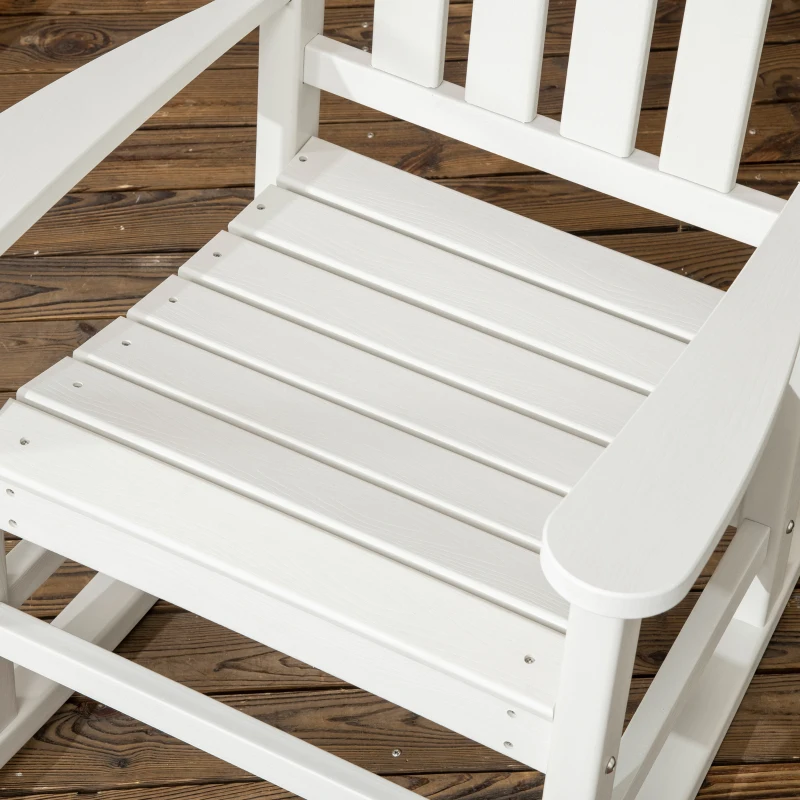 Outsunny Outdoor Rocking Chair, All Weather-Resistant HDPE Rocking Patio Chairs with Rustic High Back, Armrests, Oversized Seat and Slatted Backrest, 350lbs Weight Capacity, White