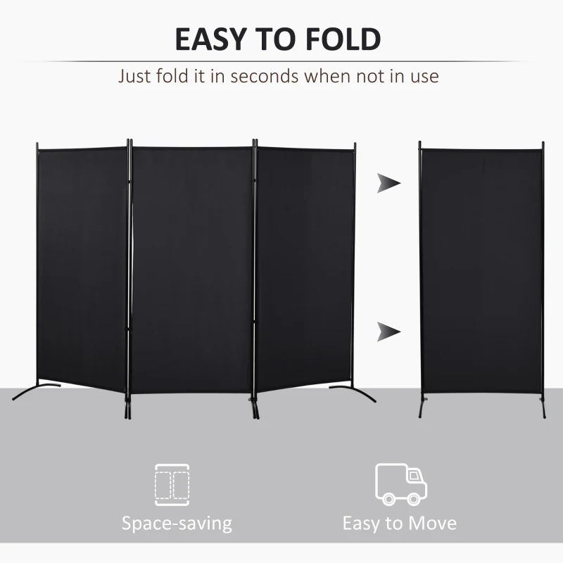 HOMCOM 3-Panel Privacy Screen Folding Room Divider for Indoor Bedroom Office 100" x 72" Black