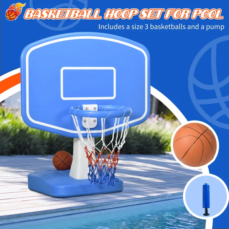 Outsunny Pool Basketball Net, Swimming Pool Basketball Game with Ball and Pump, Blue