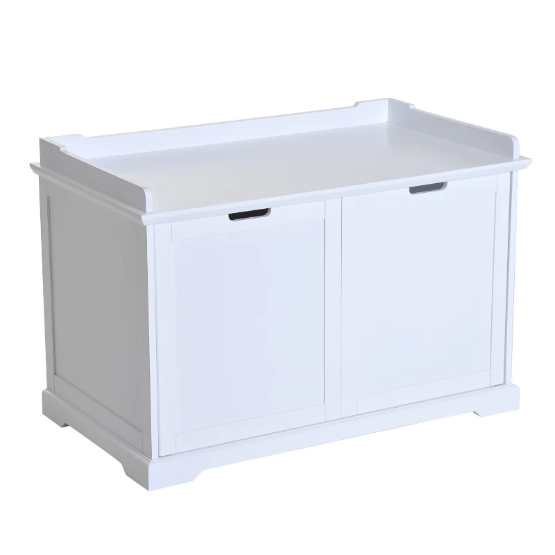 PawHut 2-in-1 Covered Cat Litter Box Washroom Storage Hideaway Cabinet Bench Home Decor, White