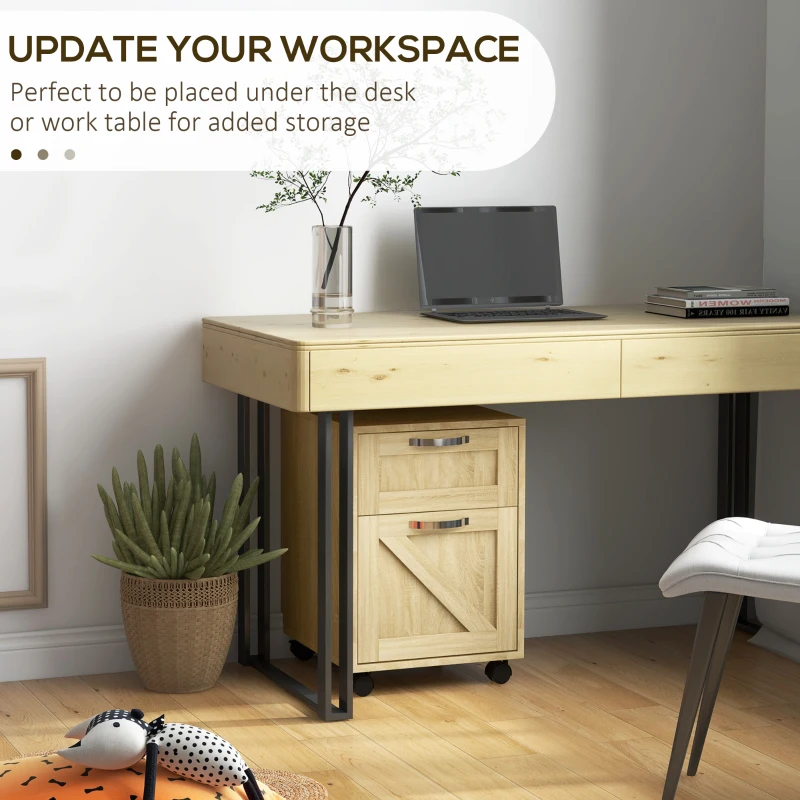 Vinsetto Farmhouse Vertical Filing Cabinet, 2 Drawers File Cabinet with Hanging Bars for Letter and A4 Size, Rolling Printer Stand for Home Office, Natural